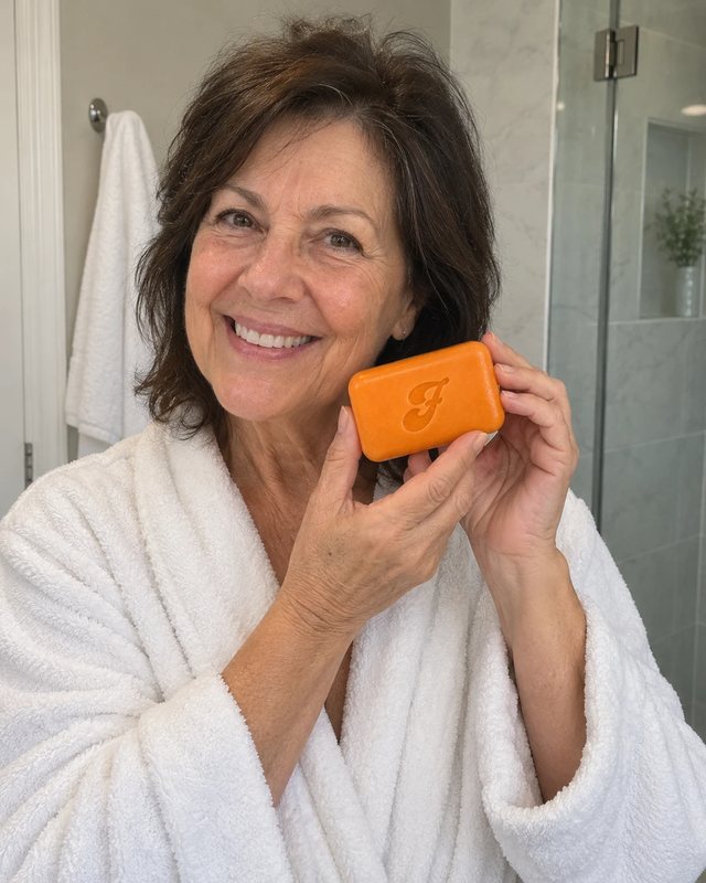 Customer holding Freddie Persimmon Soap