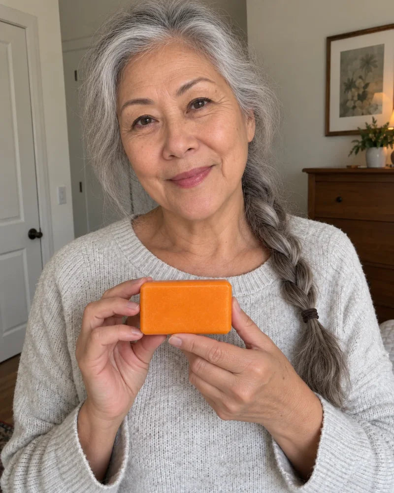 Customer holding Freddie Superfood Soap